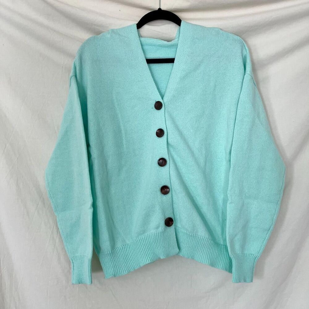 Comfy Chunky Hoodie Button Up Cardigan Jacket Size M Teal Green